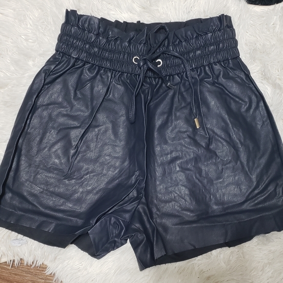 Zenana Faux Leather Shorts w/pockets--Navy - Picture 3 of 5
